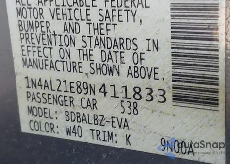 2009 Nissan Altima 2.5 S z USA, uszkodzony, nr VIN 1N4AL21E89N411833